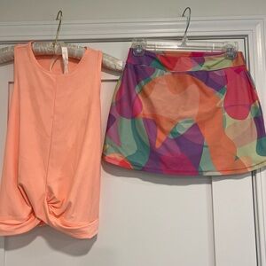 DSG Peach Tank Top with Multicolor Abstract Skort